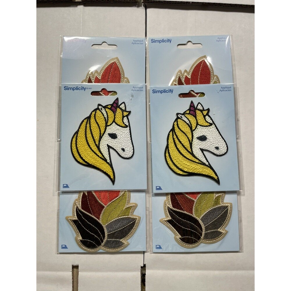 2x SEQUIN UNICORN Patch Animal Legend Simplicity and 4x Autumn Leaves Bouquet